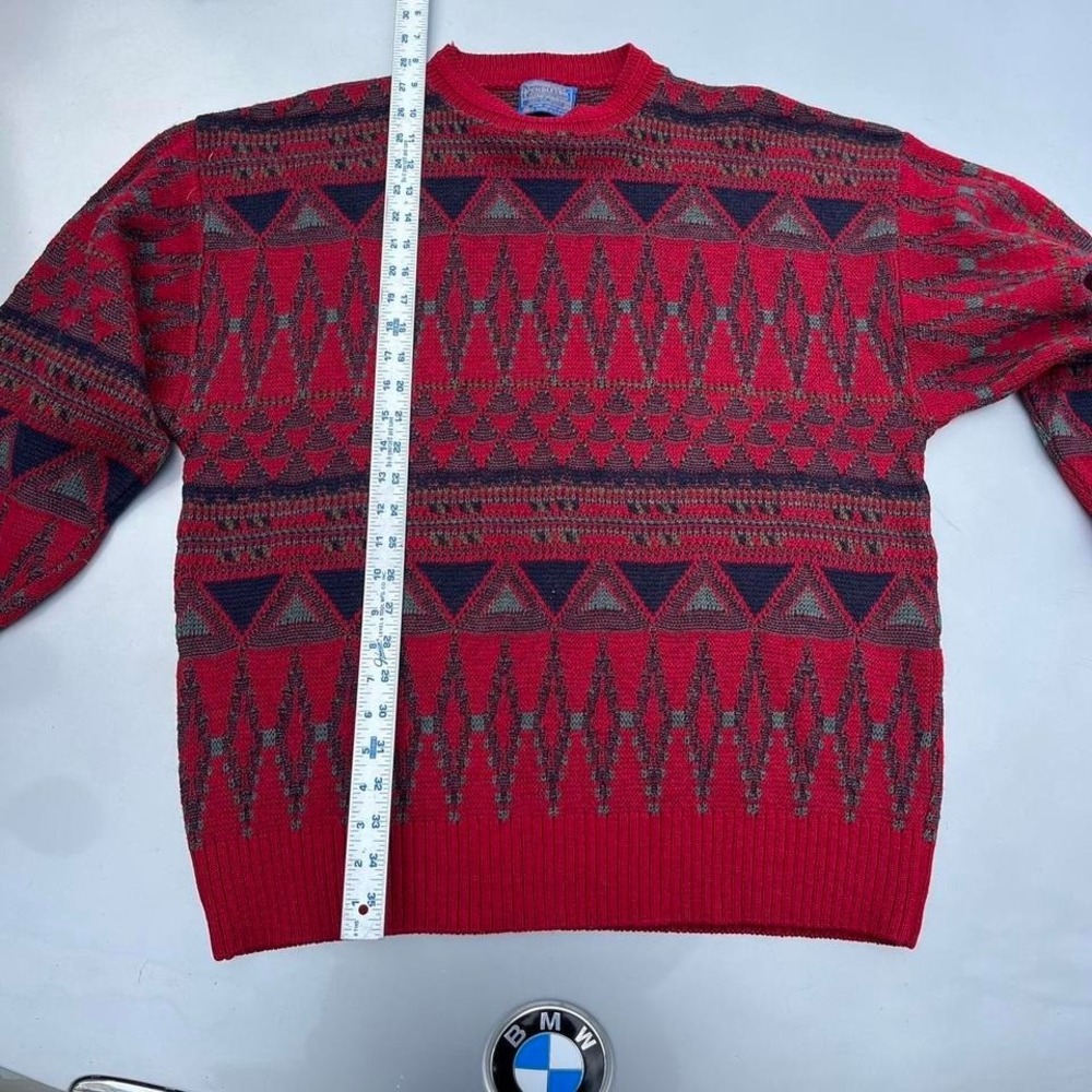 Vintage Pendleton Red Patterned Wool Sweater - image 7